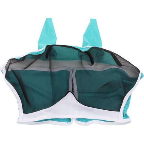 Masque Anti-Mouches pour Cheval Respirant avec Oreilles, Protection UV et Élastique Détachable Bleu Vert S (1/5)