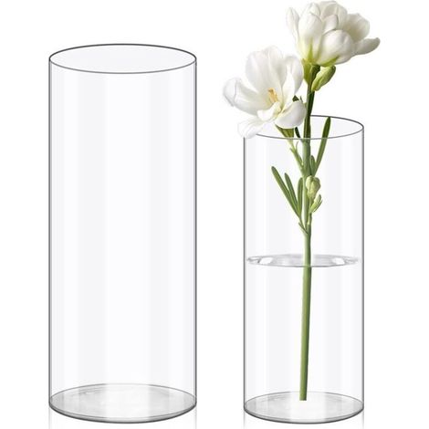 Transparente Acryl-Blumenvasen, 20x10 und 25x12 cm. Zylindrische Vase aus bruchsicherem Kunststoff für Blumenarrangements, Tischdekorationen für Hochzeiten und DIY-Projekte. (1/5)