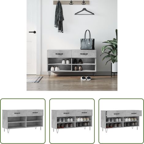 Schuhregal - Schuhbank Betongrau 102x35x55 cm Holzwerkstoff (1/5)