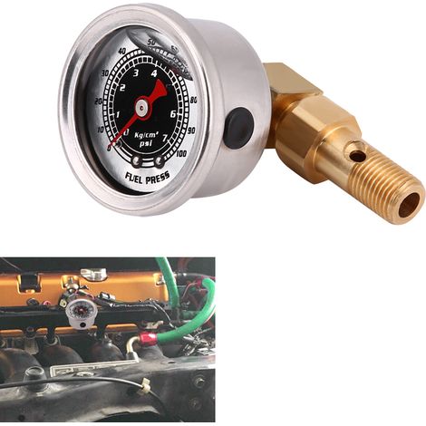 Universelles Kraftstoffdruckmessgerät 0-100 PSI, Regler mit Adapter, flüssigkeitsgefülltes Zifferblatt, schwarz, Montagesatz für Benzin. (1/5)