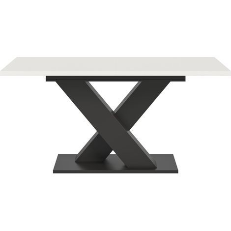 Tavolo allungabile CAPTURE – Piede design a X – Struttura grigio scuro e piano bianco – 150 a 190 cm