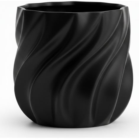 Pot décoratif noir pour plantes à structure nervurée ondulée (1/3)