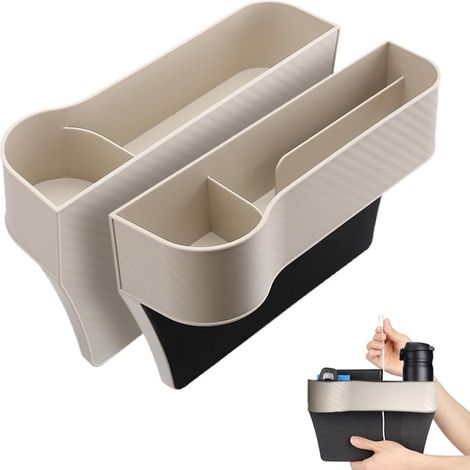 Boîte de rangement pour siège auto et console centrale, 25,8 x 6,1 x 16,4 cm, installation facile et rapide (Beige). (1/5)