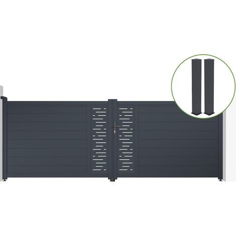 Puerta abatible 4m ARLBERG H.140cm aluminio gris + 2 postes 20x20cm H.166cm (1/5)