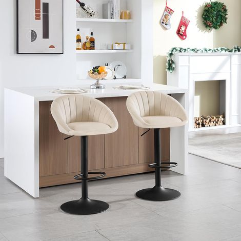 WOLTU Set di 2 Sgabelli da Bar in Velluto Sedie da Bar Regolabile e Girevole, Beige+nero