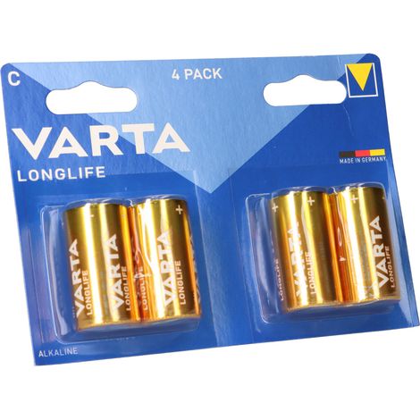 Varta Batterien C Baby, 4er Blister, Longlife, Alkaline, 1,5V, ideal für Fernbedienungen, Wecker, Radios, Made in Germany (1/5)