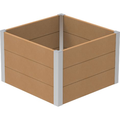 Jardinera elevada exterior cuadrada BOTAN de wpc, color teca, vaso de cultivo sin fondo, 70 x 70 x 45 cm, capacidad de 221 L - MOG CASA (1/5)