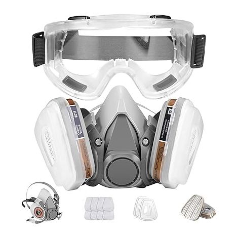 Mascarilla respiratoria con gafas de seguridad reutilizables, protección respiratoria profesional contra polvo, productos químicos, pesticidas y vapores orgánicos.