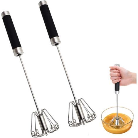 2 Pièces Fouet Cuisine – Batteur Manuel en Acier Inoxydable, Semi-Automatique Rotatif Mini Fouet pour Mélanger, Battre, Faire Mousser et Remuer (10in) (1/5)