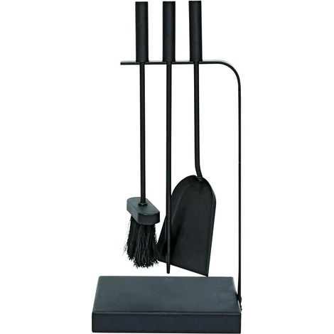 JVL Belmont Contemporaneo Fireside Companion Set di Strumenti Curve, Acciaio, Nero, 23 x 15 x 45 cm, 3 Pezzi (1/5)
