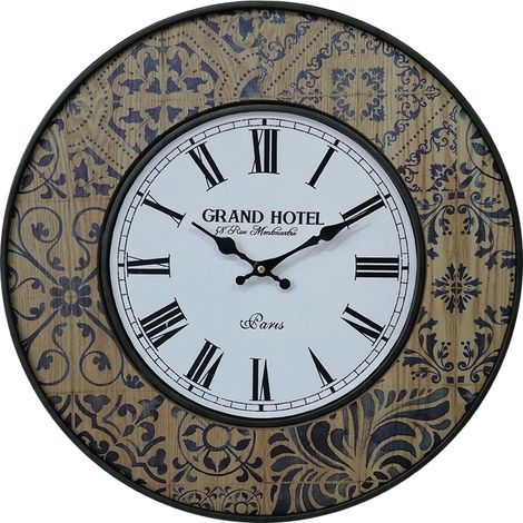 Rebecca Mobili Grande Horloge Murale Blanche Bleue Mdf Metal pour Cuisine Salon