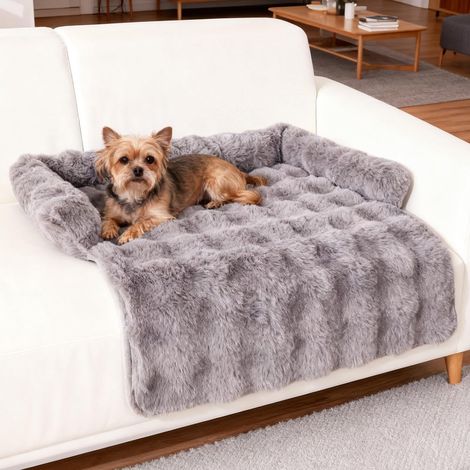 Cama para perros para el sofá, alfombrilla para perros para el sofá con borde elevado, cama suave para perros, cojín para perros lavable y antideslizante, cama para gatos/cesta para gatos pequeños y (1/2)