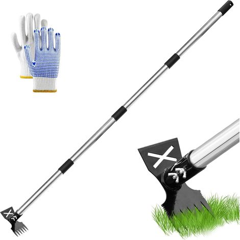Binette de jardin double face avec poignée réglable de 1,5 m – Outil de désherbage et de grattage en acier avec griffe et lame – Outil de jardin multifonction pour enlever la mousse, la neige et la (1/5)