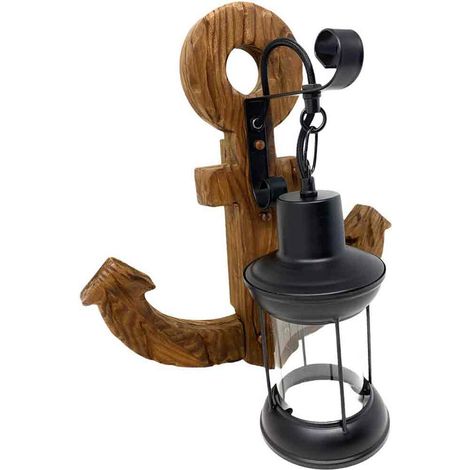 Applique a parete vintage in legno con base ad ancora lanterna country lampada industriale attacco e27 (1/2)