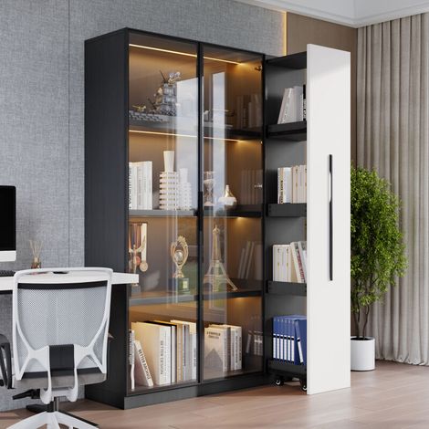 Armoire multifonctionnelle 110,5 x 35 x 160 cm – Vitrine porte verre et éclairage LED, pour salle de bain ou salle à manger – Rangement élégant et modulable (1/5)