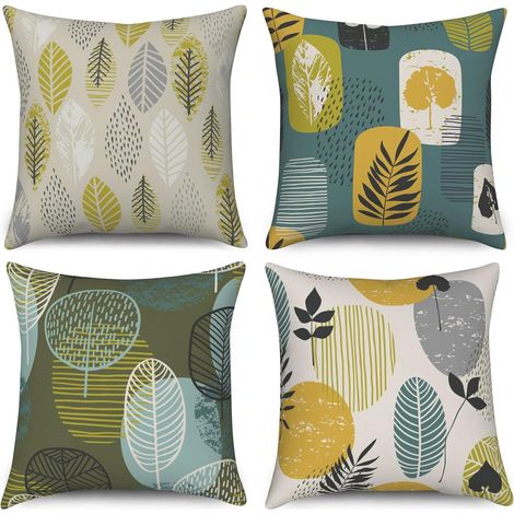 CCYKXA Lot de 4 housses de coussin décoratives en lin pour canapé, voiture - Motif arbre et feuilles abstraites - 45,7 x 45,7 cm (coussin non inclus) (1/5)