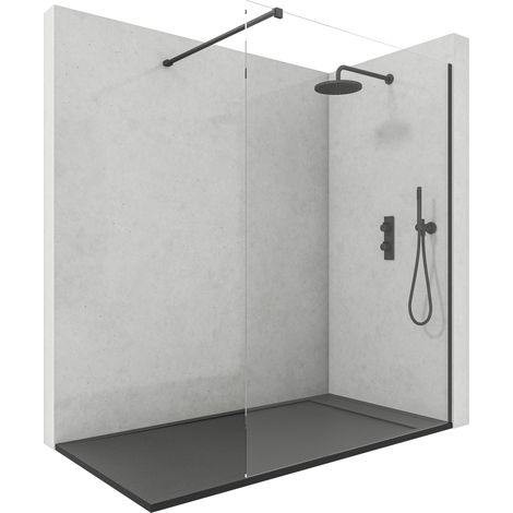 Mampara de Ducha Fija 120x200 cm Vidrio 8 mm Negro Mate (1/5)