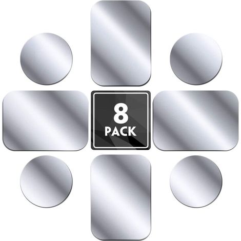 Plaques de métal Lot de 8 pour Support téléphone Voiture magnétique, Plaque de métal Mince avec Adhésif pour Aimant de téléphone - 4 Rondes et 4 Rectangles (1/5)