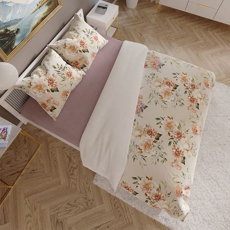 Parure de lit 220x200 cm en satin de coton, motif fleurs de Manille pastel (1/5)