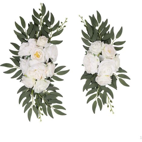 guirlandes de roses artificielles, décor floral, feuilles vertes, arche de mariageblanc (1/5)