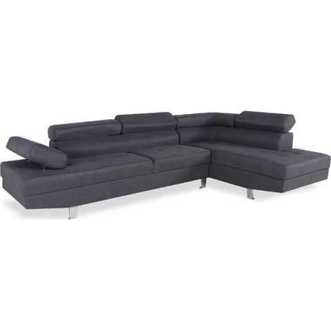 Canapé d'angle droit avec têtières relevables Charly tissu Gris