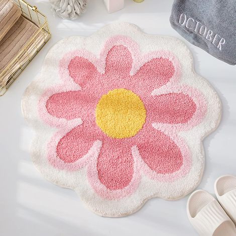 Cute Bath Mat 40cm x 40cm (Pink), Soft Fluffy Flower Shape Microfiber Water Absorbent Non-Slip Toilet Bathtub Rug (1/5)