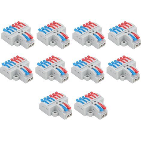 Lot de 10 connecteurs pour conducteurs de fils 2 entrées/6 sorties avec trou fixe, répartiteur 4 mm, bornier rapide 600 V (1/5)