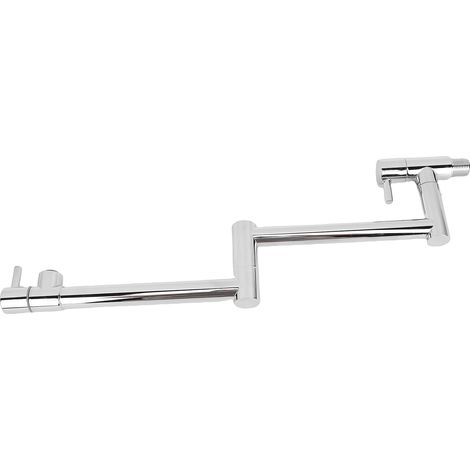Robinet de remplissage de casseroles en acier inoxydable brossé, fixation murale, pour cuisinière professionnelle, bras articulé extensible à double articulation, trou unique, deux poignées (1/5)