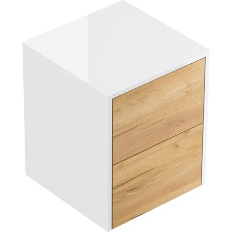 Design Nachttisch Concepto S 40cm hängend, 2 Pushauszüge Weiß Hgl Eiche