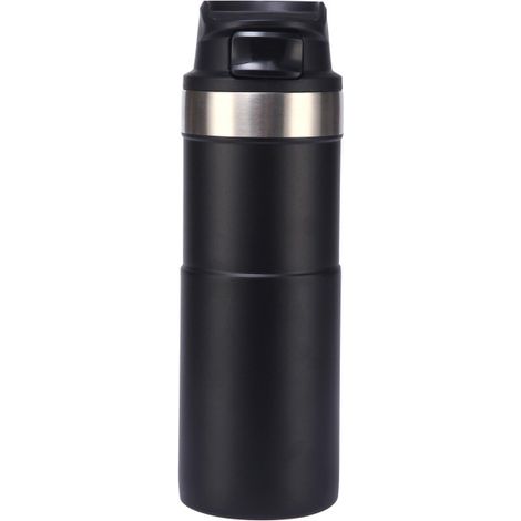 Tasse de voyage classique à bouton-poussoir de 500 ml sans BPA, conservant la chaleur, idéale pour le sport et les boissons (noire). (1/4)