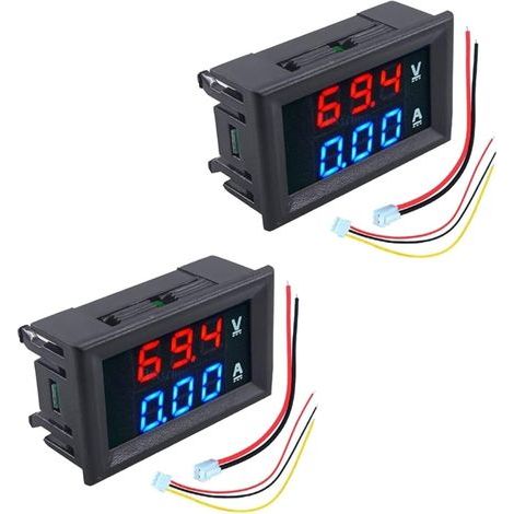 2 unidades de 0,28" Voltímetro y amperímetro digital DC 0-100V 10A Panel de visualización LED dual 3 bits Amperímetro Voltaje Corriente Voltímetro Probador (Rojo-Azul) (1/5)