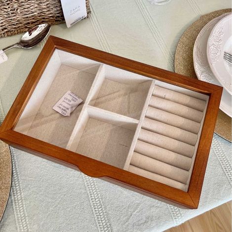 Boîte de rangement de bijoux, boîte de rangement de bracelets et de colliers, organisateurs de bijoux et rangement avec couvercle en verre transparent, pour présentoir de bijoux pour colliers, 301914 (1/3)