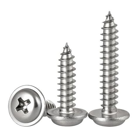 M2 x 8mm Tête ronde Vis auto taraudeuses Avec rondelle Acier inoxydable 304 Croix Tête bombe Vis à bois (1/5)