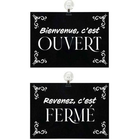 Panneau "Ouvert - Fermé" en PVC format A4 avec fixation ventouse (fond noir) (1/3)
