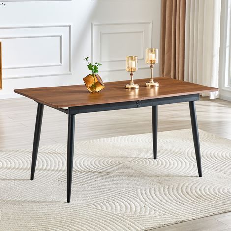 Table de salle à manger rectangulaire 190,5 cm x 150 cm, aspect bois, pieds en métal, table de cuisine pour 6 à 8 personnes, style industriel moderne (1/5)