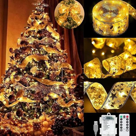 Guirlandes Lumineuses à Ruban Brillant, 10M, 100 LEDs, Sapin Noël LED, Guirlande Decorative Nouvel An Mariage, Arc en Dentelle DIY à Piles, Intérieur/Extérieur (1/5)