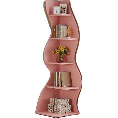 Étagère, Design Ondulé Unique, Fonctionnalité à 5 Niveaux, Rose, L-c (1/2)