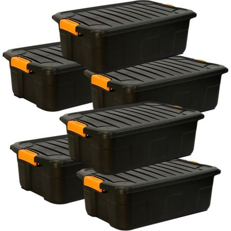 Bac de rangement - JUANIO - 30 L - Lot de 6 - Couvercle à clipser - 60x39x20 cm (1/5)