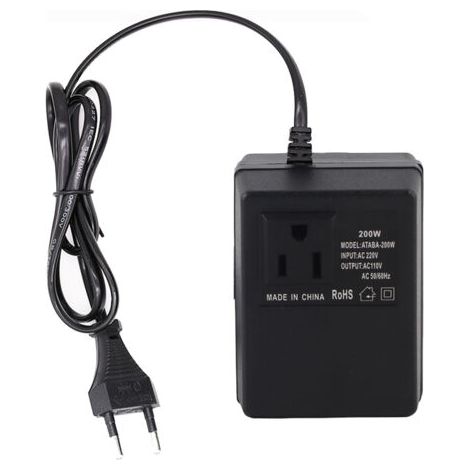 Wechselrichter (220 V AC auf 110 V AC), 200 W, tragbarer Reiseadapter, Schwarz (1/5)
