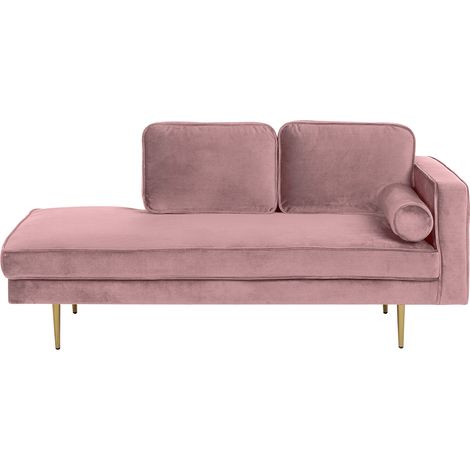 Chaise longue tapizado en terciopelo rosa versión derecha patas de metal diseño moderno Miramas (1/5)