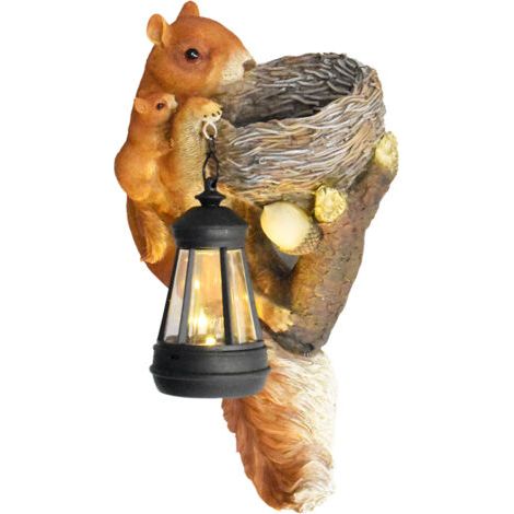 QORVA-Statue d'écureuil solaire, décoration de jardin, 30 x 15 cm, figurine animale exquise, design authentique résistant aux intempéries, éclairage LED intégré pour allée, terrasse, balcon, maison