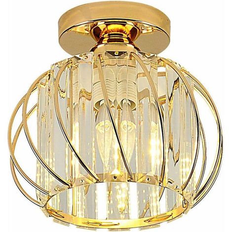 – Plafonnier à cristaux doré semi-encastré E27 – 19 cm diamètre – 60W max – Pour cuisine, salon, couloir, salle à manger (1/5)