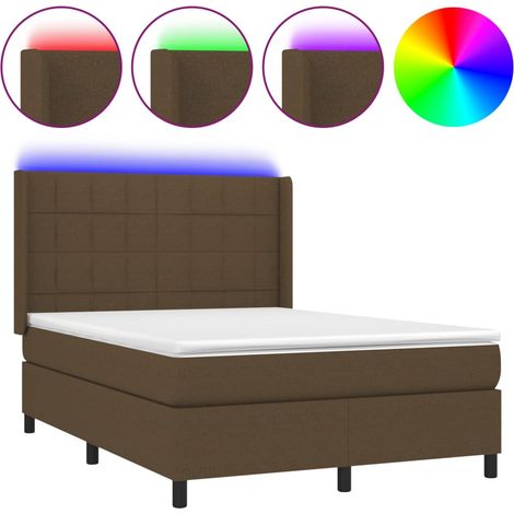 Maison Exclusive - Cama box spring colchón luces LED tela marrón