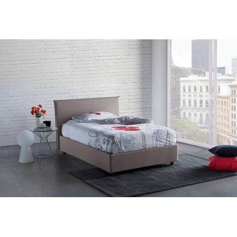 Talamo Italia Cama de plaza y media Ashasa, Cama contenedor con revestimiento de tela, 100% Made in Italy, Apertura frontal, adecuado para colchón Cm 120x190, Tórtola, con embalaje reforzado (1/5)