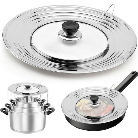 Universal Stainless Steel Lid Pot Lid Universal 24 cm Diameter 26 28 30 32 cm Heat Resistant Glass Lid for Pots and Pans (1/5)