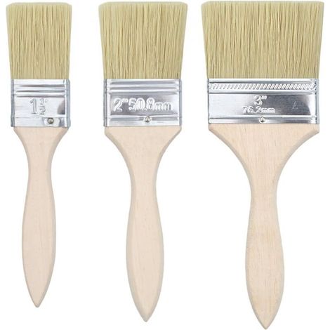 Lot de 3 Pinceau Peinture,Largeur (35/47/73 mm)-pinceaux Plats Mur avec Manche Bois,Pinceau Lasure Bois Exterieur,Vernis,Plat,Colle,Brosse,Barbecue pour Peinture à l'huile (1/4)