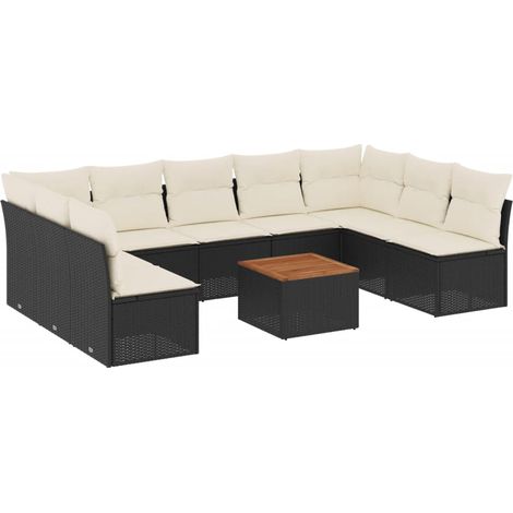 vidaXL Set Divani da Giardino 10pz con Cuscini in Polyrattan Nero (1/5)