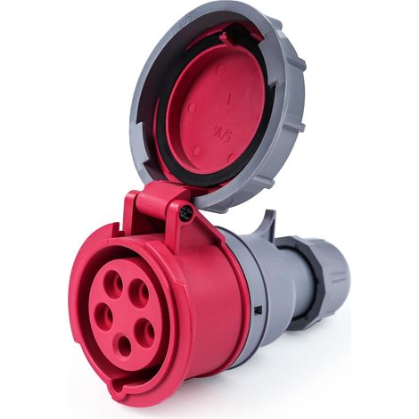 Prise industrielle 16 A 415 V 5 broches 3P+N+E résistante aux intempéries, prise étanche IP67 avec couvercle, prise de rechange CEE, rouge (1/5)