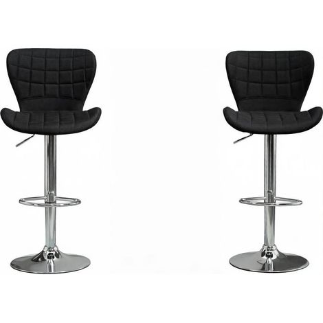 Set de 2 tabourets de bar réglables en hauteur avec dossier en lin noir, pour cuisine et salle à manger (1/5)