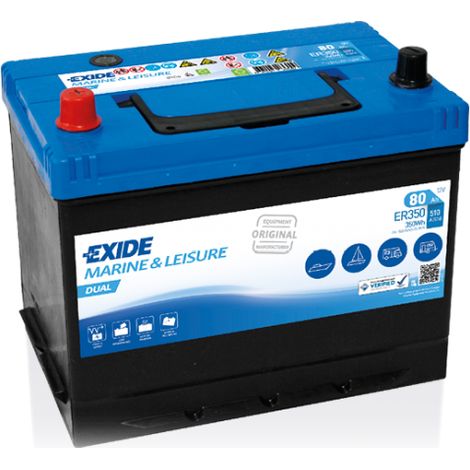 BATTERIE EXIDE MARINE - LOISIRS ER350 12V 80AH 510A 270X173X222 +G (1/3)